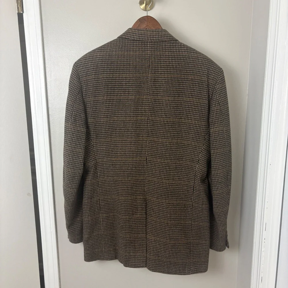 Stafford Blazer Men46L Tan Black Houndstooth Plaid Sport Coat 2B Wool Camel Hair